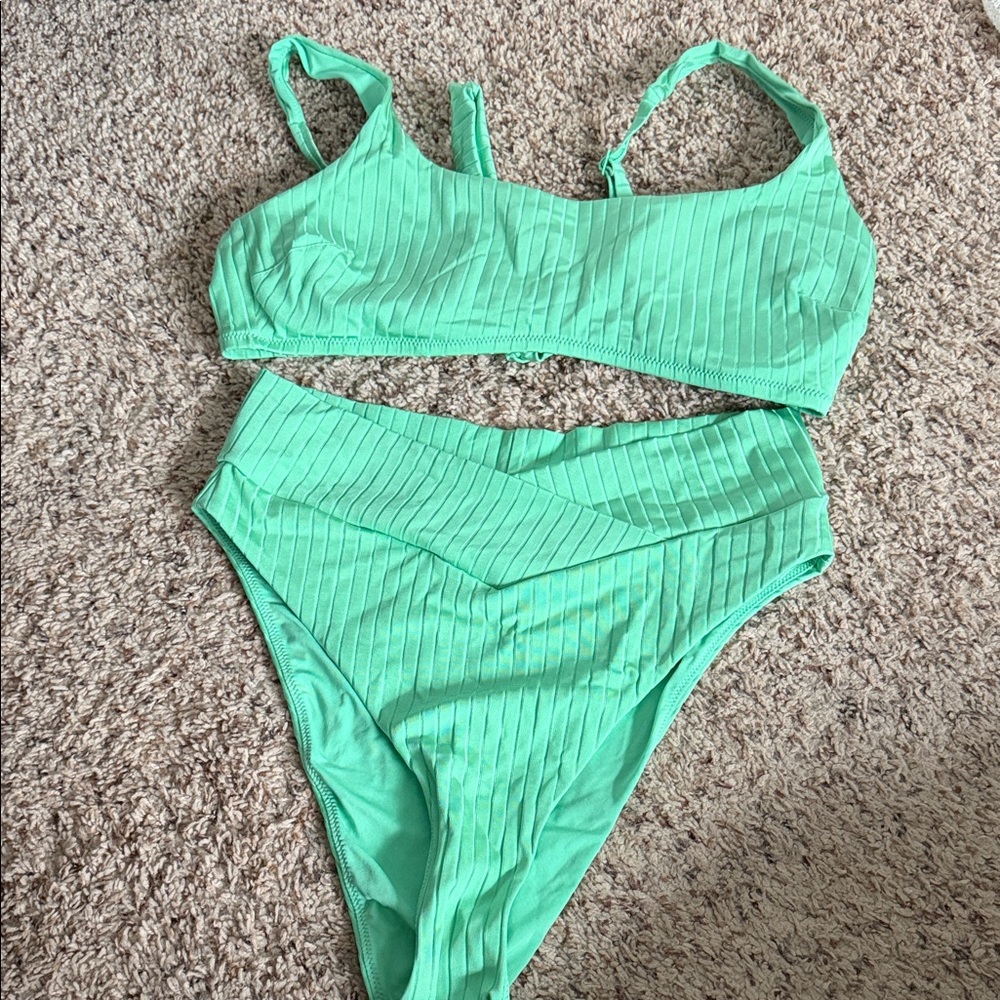 Aerie Light Green Ribbed Bikini Set